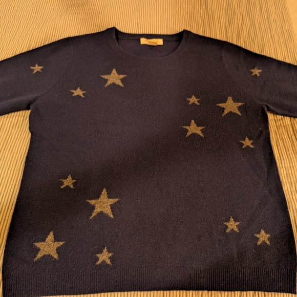 Peck & Peck Sweaters - CASHMERE navy Blue Grey Stars Sweater XL Peck and Peck